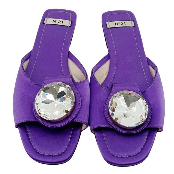 N°21 Purple Sandal Slide Crystal Accent Slippers Size 11 - Picture 4 of 12